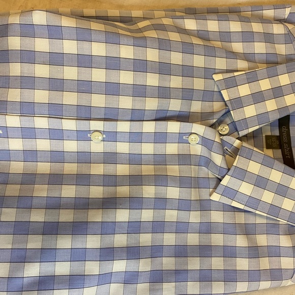 Dress Shirt Men’s Blue/White Checks Neck 15 32/33 Non-Iron 100% Cotton Like New - Picture 4 of 4